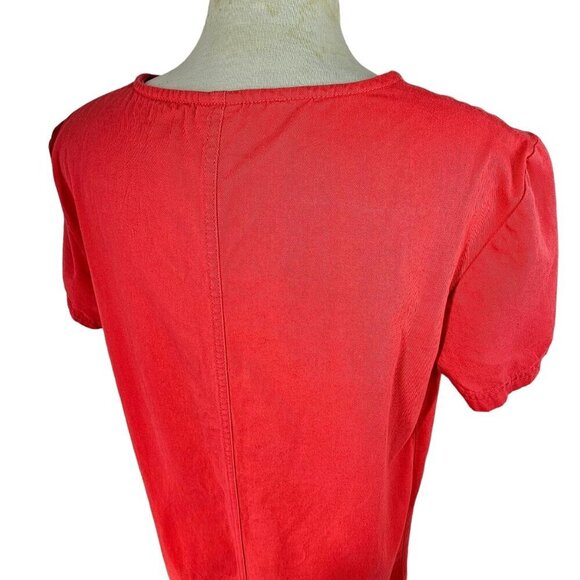 70s Blair Red Cotton Smock Dress Pineapple Embroider Hand Pockets Short Sleeve M - Picture 4 of 7